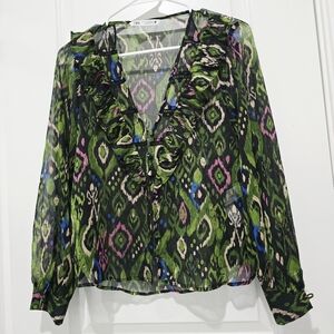 Zara Multicolor Patterned Ruffle Blouse